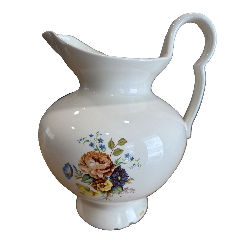 Vintage Large Ceramic Pitcher With Floral Design 11" X 10"